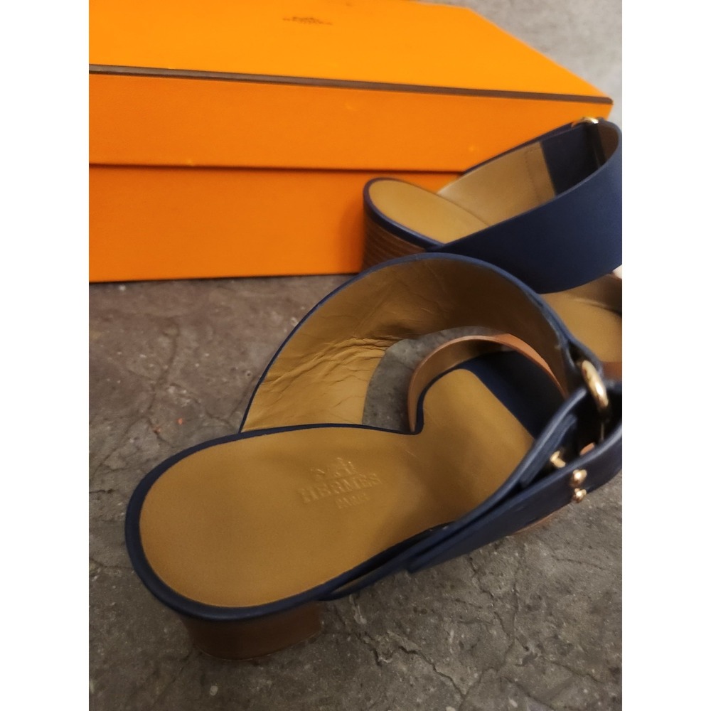 Hermes Leather Bicolor Mule Sandals Heels 37 1/2 Resoled Dust Bag Box - Picture 4 of 16